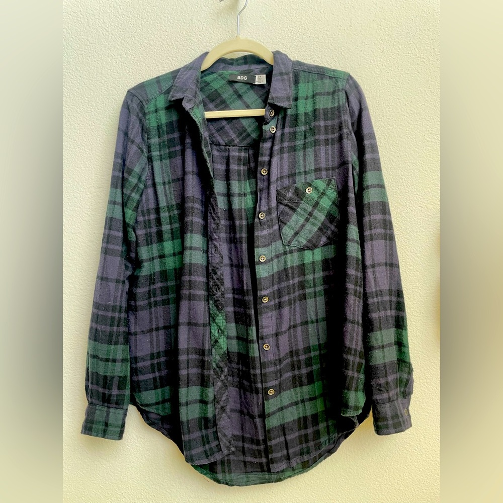 BDG button up plaid flannel, size small